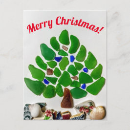 Groen Zee Glass Washington Stranden Kerstboom Feestdagenkaart