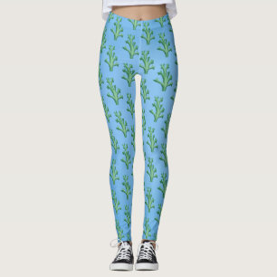 Groen zee - koraalpatroon op blauw leggings