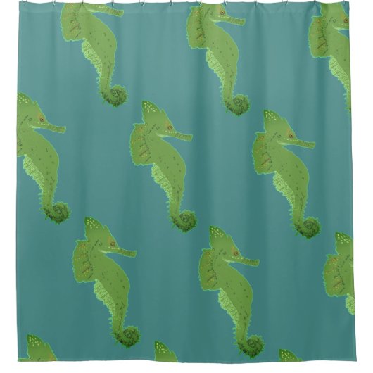 Groen Zee Paarden Patroon Douchegordijn (Voorkant)