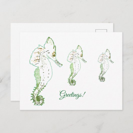 Groen Zee PaardGroetjes Briefkaart (Voorkant / Achterkant)