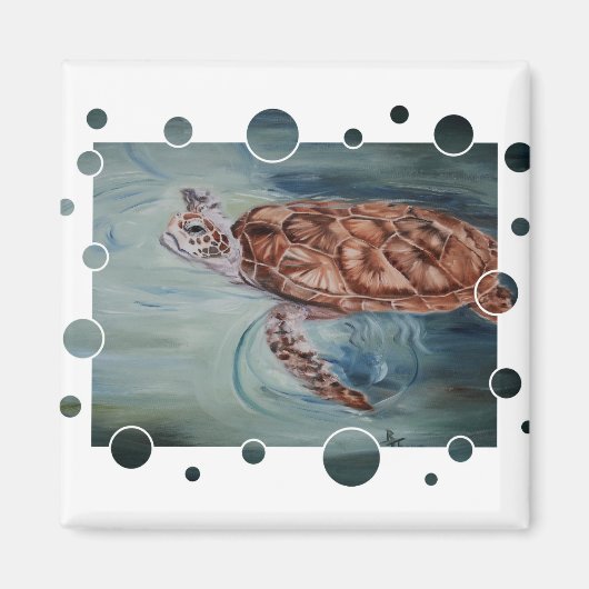 Groen Zee Schildpad bubbels Magnet (Voorkant)