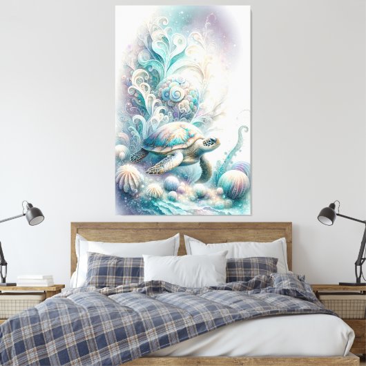 Groen Zee schildpad canvas afdrukken (Insitu (Slaapkamer))