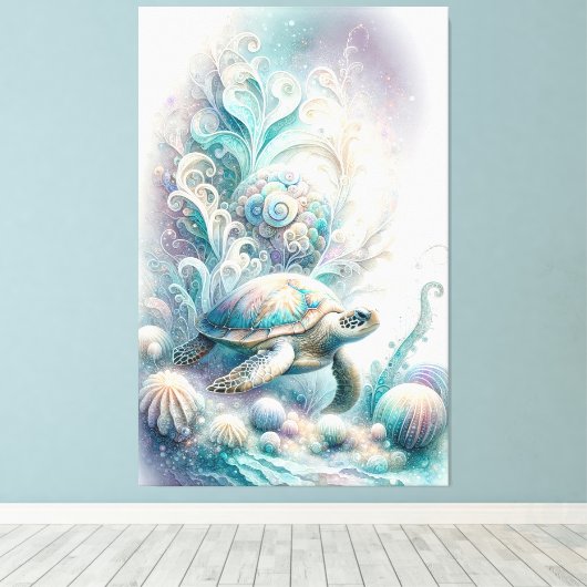 Groen Zee schildpad canvas afdrukken (Insitu (Houten vloer))