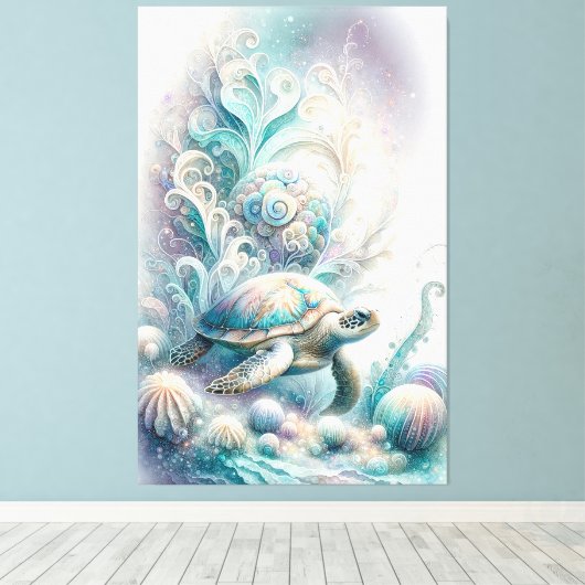 Groen Zee schildpad canvas afdrukken (Insitu (Houten vloer))