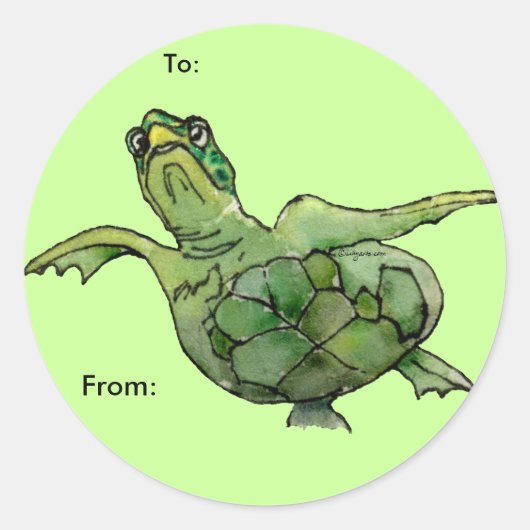 Groen Zee Schildpad Cartoon Gepersonaliseerde labe Ronde Sticker (Voorkant)