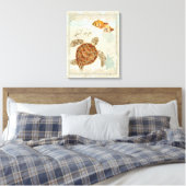Groen Zee Schildpad Kuststrand - Waterverf Art Canvas Afdruk (Insitu (Slaapkamer))
