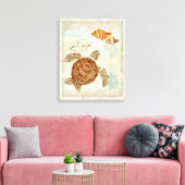 Groen Zee Schildpad Kuststrand - Waterverf Art Canvas Afdruk (Insitu (Woonkamer))