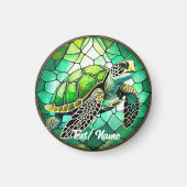Groen Zee Schildpad Stain Glass Design Magneet (Voorkant)