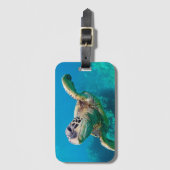 Groen Zee schildpad zwemt over koraalrif |Hawaii Bagagelabel (Voorkant (verticaal))