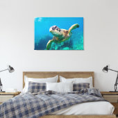Groen Zee schildpad zwemt over koraalrif |Hawaii Canvas Afdruk (Insitu (Slaapkamer))