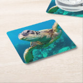 Groen Zee schildpad zwemt over koraalrif |Hawaii Kartonnen Onderzetters (Schuin)