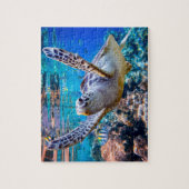 Groen Zee schildpad zwemt over koraalrif |Hawaii Legpuzzel (Verticaal)