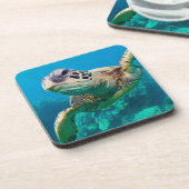 Groen Zee schildpad zwemt over koraalrif |Hawaii Onderzetter (Linkerzijde)