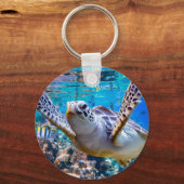 Groen Zee schildpad zwemt over koraalrif |Hawaii Sleutelhanger (Voorkant)