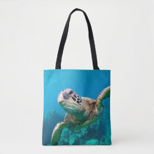 Groen Zee schildpad zwemt over koraalrif Hawaii Tote Bag
