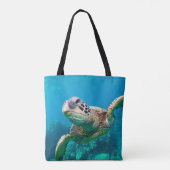 Groen Zee schildpad zwemt over koraalrif |Hawaii Tote Bag (Achterkant)