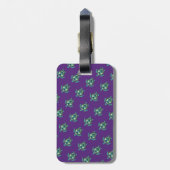 Groen Zee schildpadpatroon op Paars met monogram Bagagelabel (Achterkant verticaal)