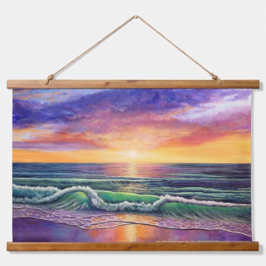 Groen Zee Sunset Painting Hangend Wandkleed (Voorkant)
