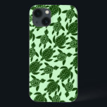 Groen Zee Turtle  Animal Patroon iPhone 13 Hoesje<br><div class="desc">Een  patroon van groene zeeen schildpadden vult deze Samsung-telefoonbehuizing. Geweldig voor iedereen die van wilde dieren of dieren houdt,  de oceaan en reptielen. De lichtgroene achtergrondkleur kan door "aanpassen het worden veranderd."</div>