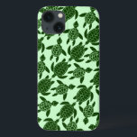 Groen Zee Turtle  Animal Patroon iPhone 13 Hoesje<br><div class="desc">Een  patroon van groene zeeen schildpadden vult deze Samsung-telefoonbehuizing. Geweldig voor iedereen die van wilde dieren of dieren houdt,  de oceaan en reptielen. De lichtgroene achtergrondkleur kan door "aanpassen het worden veranderd."</div>