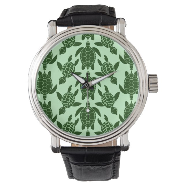 Groen Zee Turtle  Animal Patroon Horloge (Voorkant)