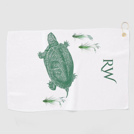 Groen Zee Turtle Monogram Golfhanddoek (Horizontaal)