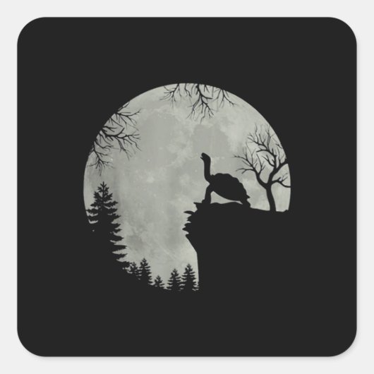 Groen Zee Turtle Ocean Turtle Howling Est Moon Vierkante Sticker (Voorkant)
