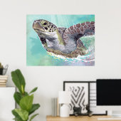 Groen Zee Turtle Poster (Thuiskantoor)