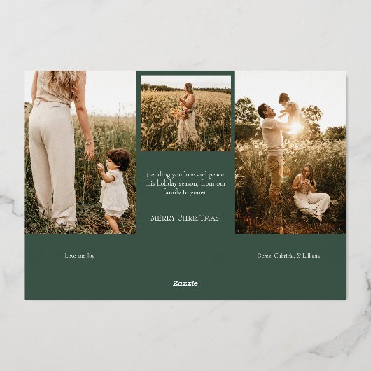 Groen Zeer Vrolijk Kerstmis Vier Foto Horizontaal Folie Feestdagenkaart (Achterkant)