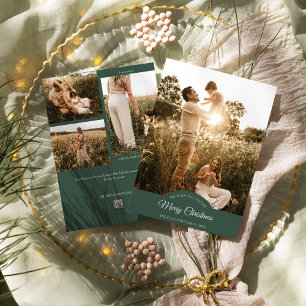 Groen Zeer Vrolijk Kerstmis Vier Foto Verticaal Feestdagenkaart