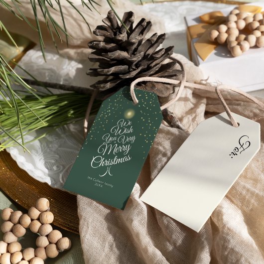 Groen Zeer Vrolijke Kerstboom Familienaam Cadeaulabel