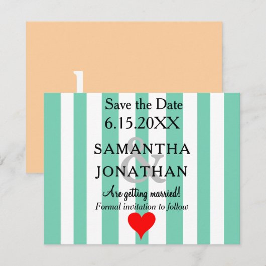 Groen zeeschuim Rood Hart Trouwdag Save The Date (Voorkant / Achterkant)