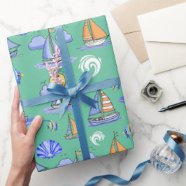 Groen zeilboot inpakpapier