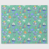 Groen zeilboot inpakpapier (Vlak)
