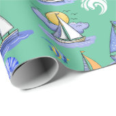 Groen zeilboot inpakpapier (Rol Hoek)
