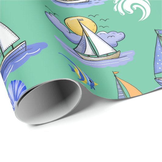 Groen zeilboot inpakpapier (Rol Hoek)