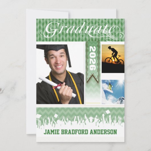 Groen Zig Zag Senior 3 Afbeeldingen Klasse Aankondiging (Voorkant)