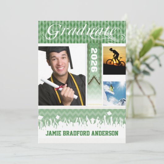 Groen Zig Zag Senior 3 Afbeeldingen Klasse Aankondiging (Staand voorkant)