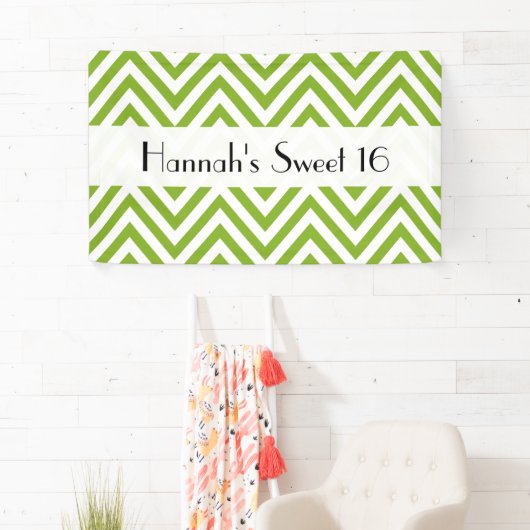 Groen zigzag, Chevron, Zigzag Pattern, Sweet 16 Spandoek (Insitu)