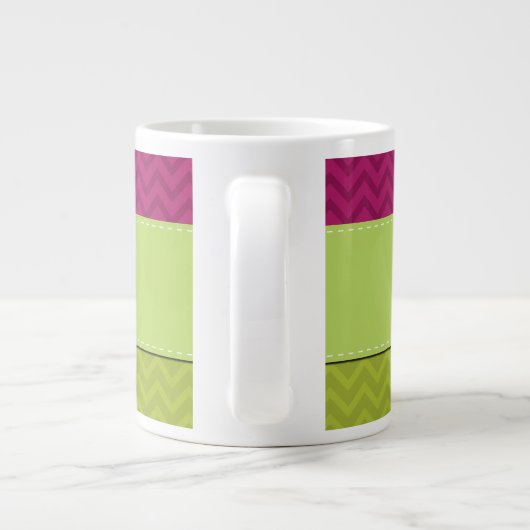 Groen zigzag, Roze zigzag, Chevron, Monogram Grote Koffiekop (Achterkant)