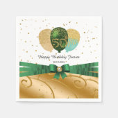 Groen Zijde Lint, Goud 50ste Verjaardag & Ballonne Servet (Voorkant)