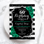 Groen Zilver Elegant Bloemen 60ste Verjaardag Kaart<br><div class="desc">Uitnodiging voor het 60e verjaardagsfeestje. Elegant bloemig smaragdgroen design met faux glitter zilver en rozen. Voorzien van zwart-witte strepen en script lettertype. Perfect voor een stijlvolle vrouwendag. Kan voor om het even welke leeftijd worden aangepast! Gedrukte Zazzle-uitnodigingen of direct download digitale afdrukbare sjabloon.</div>