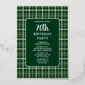Groen Zilver Geometrische 70e Aangepaste Verjaarda Folie Uitnodiging (Voorkant)