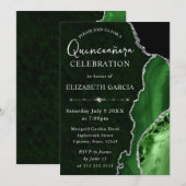 Groen & Zilver Glitter Agaat Quinceanera Kaart (Voorkant / Achterkant)