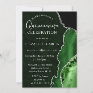 Groen & Zilver Glitter Agate Quinceanera Kaart