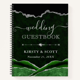 Groen & Zilver Glitter Agate Trouw Gastboek Notitieboek