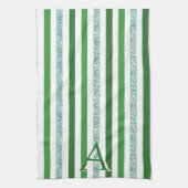Groen Zilver Glitter Gestreept Initiaal Modern Tre Theedoek (Verticaal)