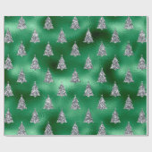 Groen Zilver Glitter Kerstboom Glam Cadeaupapier (Vlak)