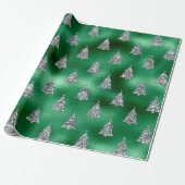Groen Zilver Glitter Kerstboom Glam Cadeaupapier (Uitgerold)