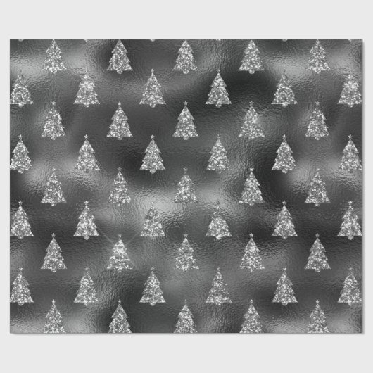 Groen Zilver Glitter Kerstboom Glam Cadeaupapier (Vlak)